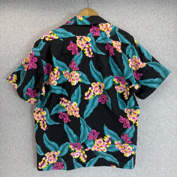 Hilo Hattie Black Pink Floral Hawaiian Button Front Shirt Size XL Vintage Aloha‎ - Picture 6 of 12